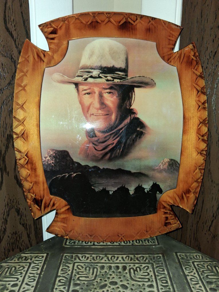 Vintage John Wayne Western Wood Plaque Wall Hanging