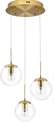 NEW 3 LIGHT BRUSHED GOLD CLEAR GLASS ADJUSTABLE CHANDELIER