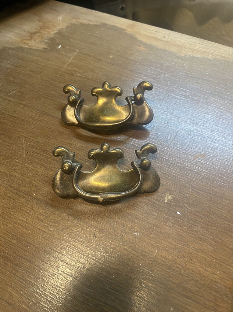 Old Brass Pair Of Pulls With 1 Screw Centers