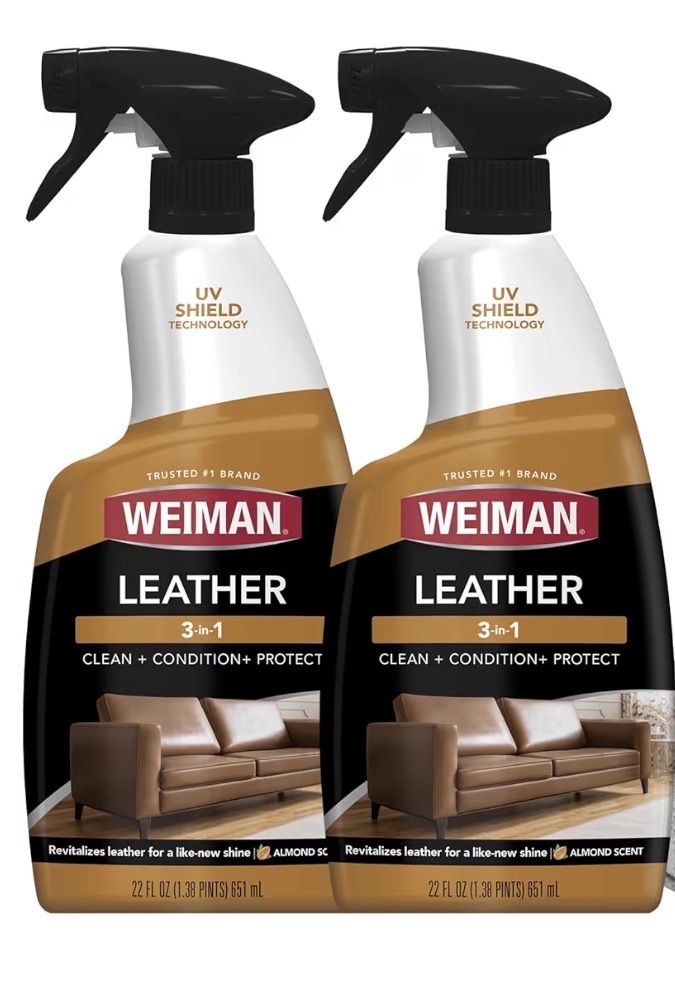 Weiman Leather Cleaner & Conditioner - 3-in-1, UV Shield, Almond Scent - 22 fl oz (2-Pack)