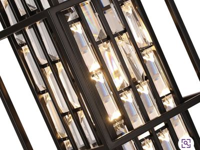 MFYJ 15in Outdoor Crystal Pendant Light Hanging Porch Lantern Black