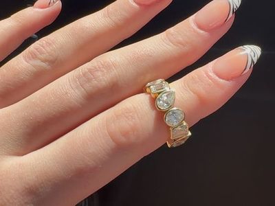 18kt gold Bezel Set Multi-Shape lab created diamond Eternity Band Ring