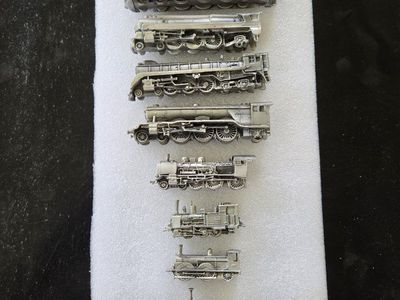 Vintage Pewter Miniature Locomotive Train Collection Set of 9 Franklin Mint 1985.