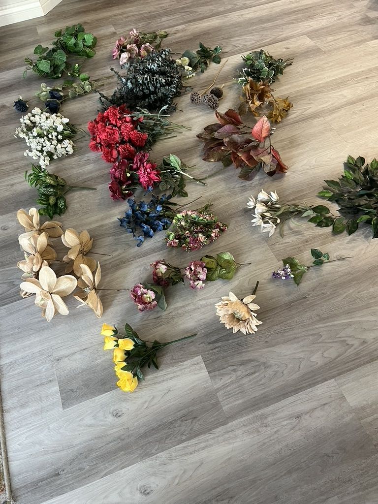 Assorted Artificial Flowers & Greenery for Crafts/Decor - Mixed Colors & Styles - 22 different kinds
