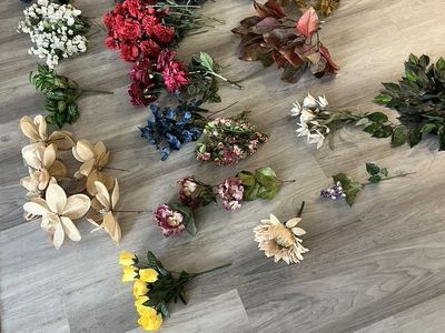 Assorted Artificial Flowers & Greenery for Crafts/Decor - Mixed Colors & Styles - 22 different kinds
