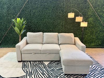 CODDLE CAMERON SLEEPER SOFA WITH POWER OUTLET – BEIGE – REVERSIBLE CHAISE + STORAGE