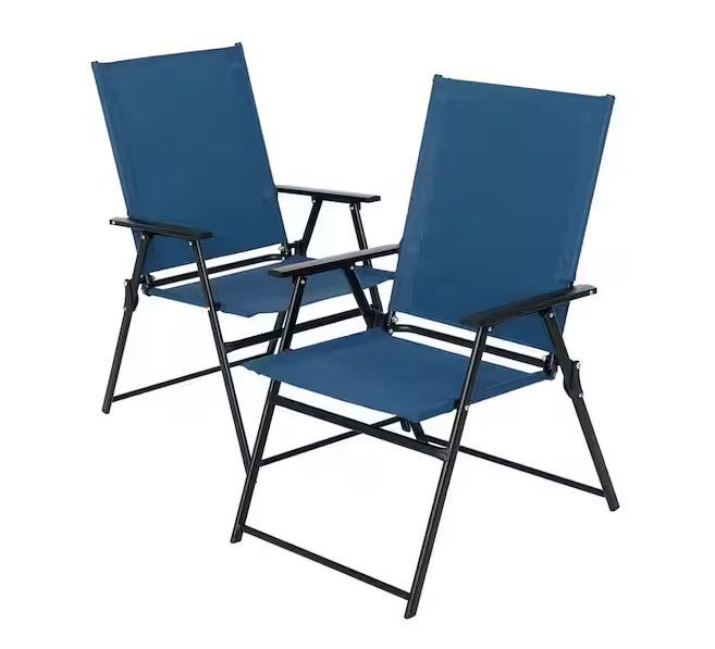 NEW! Folding Metal Outdoor Patio Chairs (Set of 2) - Navy Blue