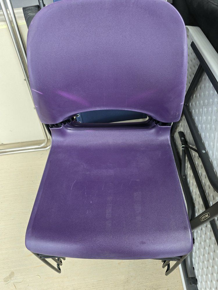 Stackable Purple Plastic Chairs with Metal Legs - Set of 7