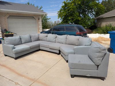 Light Gray Fabric Sectional Sofa Couch with Chaise - 8' x 13' + 2'
