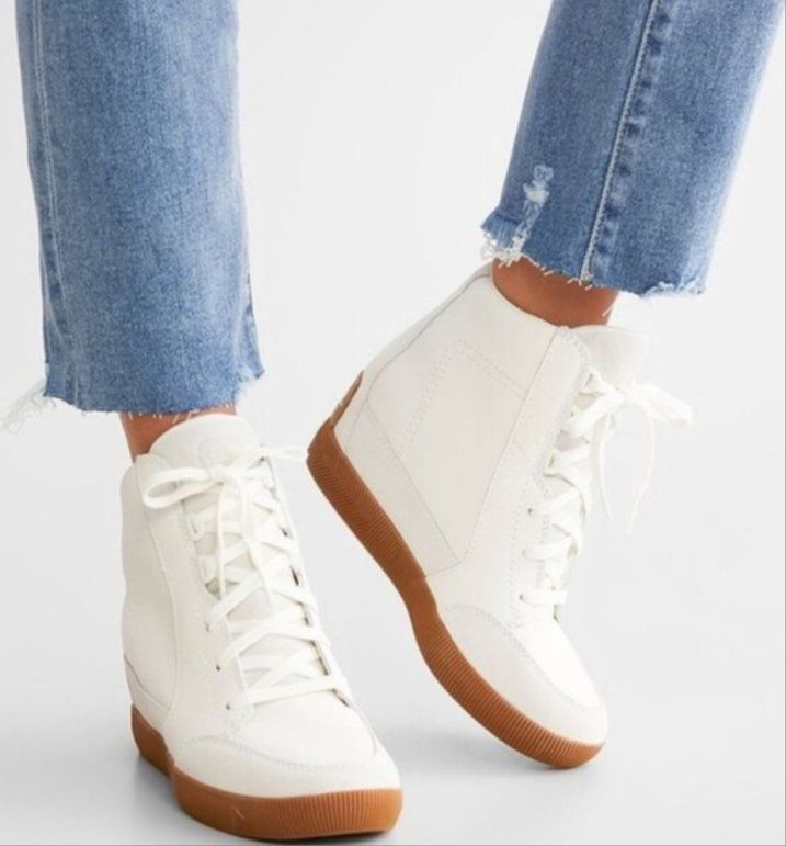 Sorel Out N About Leather & Suede Hidden Wedge Waterproof Bootie White & Gum 8.5