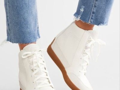 Sorel Out N About Leather & Suede Hidden Wedge Waterproof Bootie White & Gum 8.5