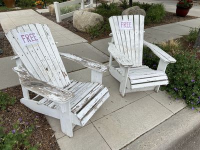 Pair of Adirondack Chairs - Free to Good Home! Weathered White Patio Furniture