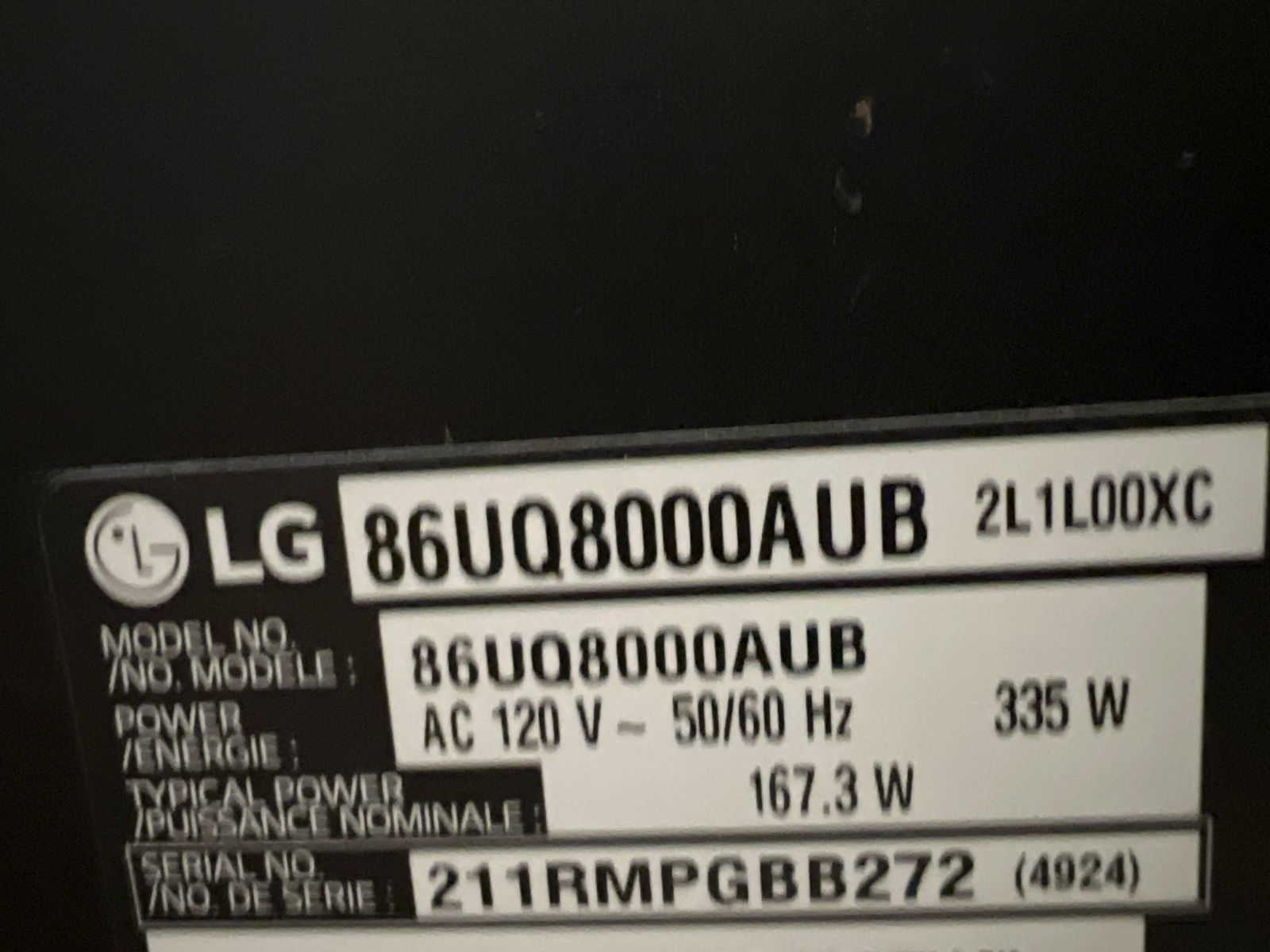 86” LG Smart TV