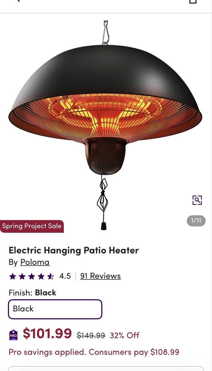 Half Dome Plug-in Electric Patio Heater (3 Left)
