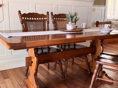 Ethan Allen Solid Wood Trestle Dining Table - Farmhouse Style