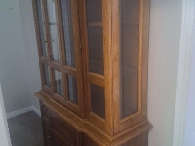 Vintage Wooden Display Cabinet China Hutch with Glass Doors - Light Brown Finish
