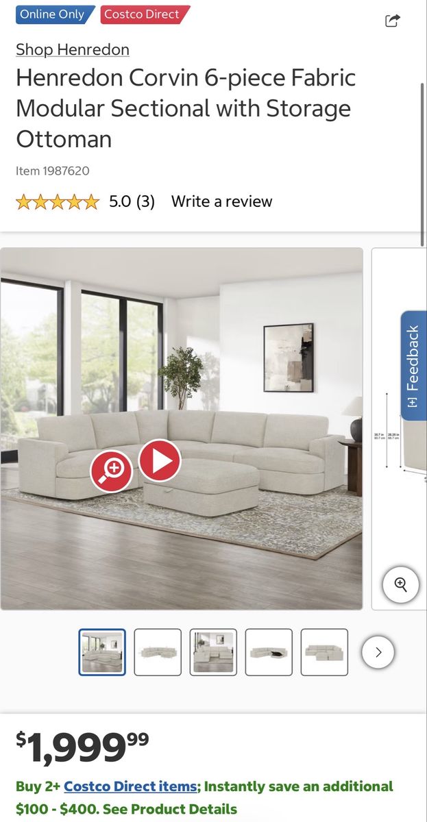NEW COSTCO HENREDON MODULAR SECTIONAL SOFA COUCH