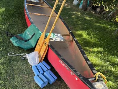 Old Town Discovery 169 Red Canoe with Paddles and Accessories