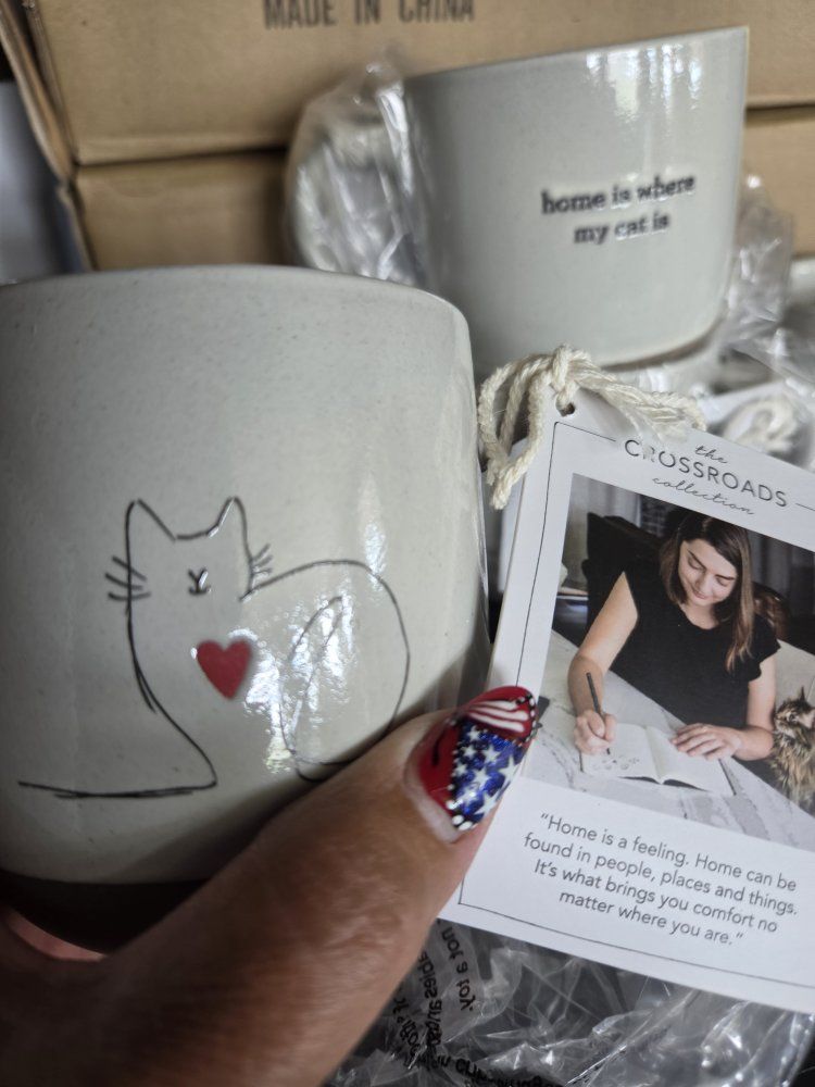 Demdaco Crossroads Collection Cat Love Mugs - Set of 2 Ceramic Coffee Mugs, "Home is where my cat is"