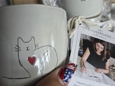 Demdaco Crossroads Collection Cat Love Mugs - Set of 2 Ceramic Coffee Mugs, "Home is where my cat is"