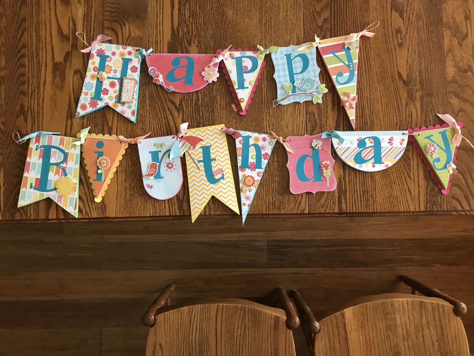 Happy Birthday Banner Wood, Paper, Paint, Used + 15-1/4” Unfinished Wood Signs Tree & Rectangle Shapes