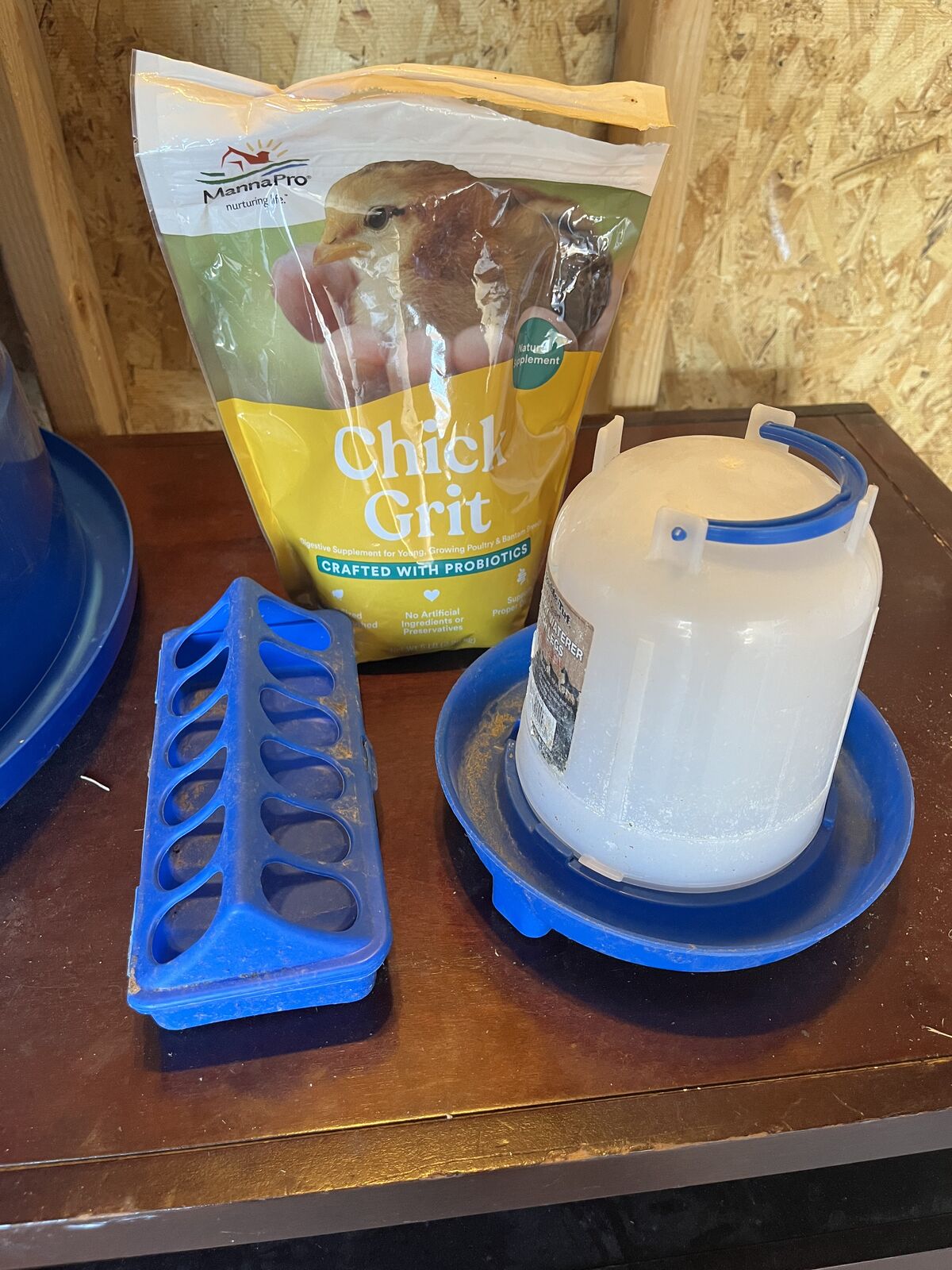 Chick feeder, waterer, and chick grit