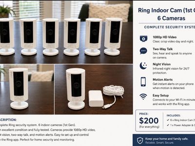 Ring Indoor Cam (1st Gen) - 6 Camera Complete Security System, 1080p HD Video, Night Vision