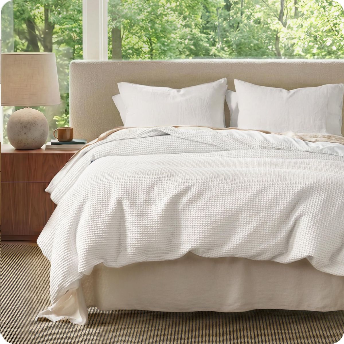 Bedsure Cotton Duvet Cover Queen Size - 100% Cotton Waffle Weave Snow White Duvet Cover, PureWoven Textured Breathable Bedding 