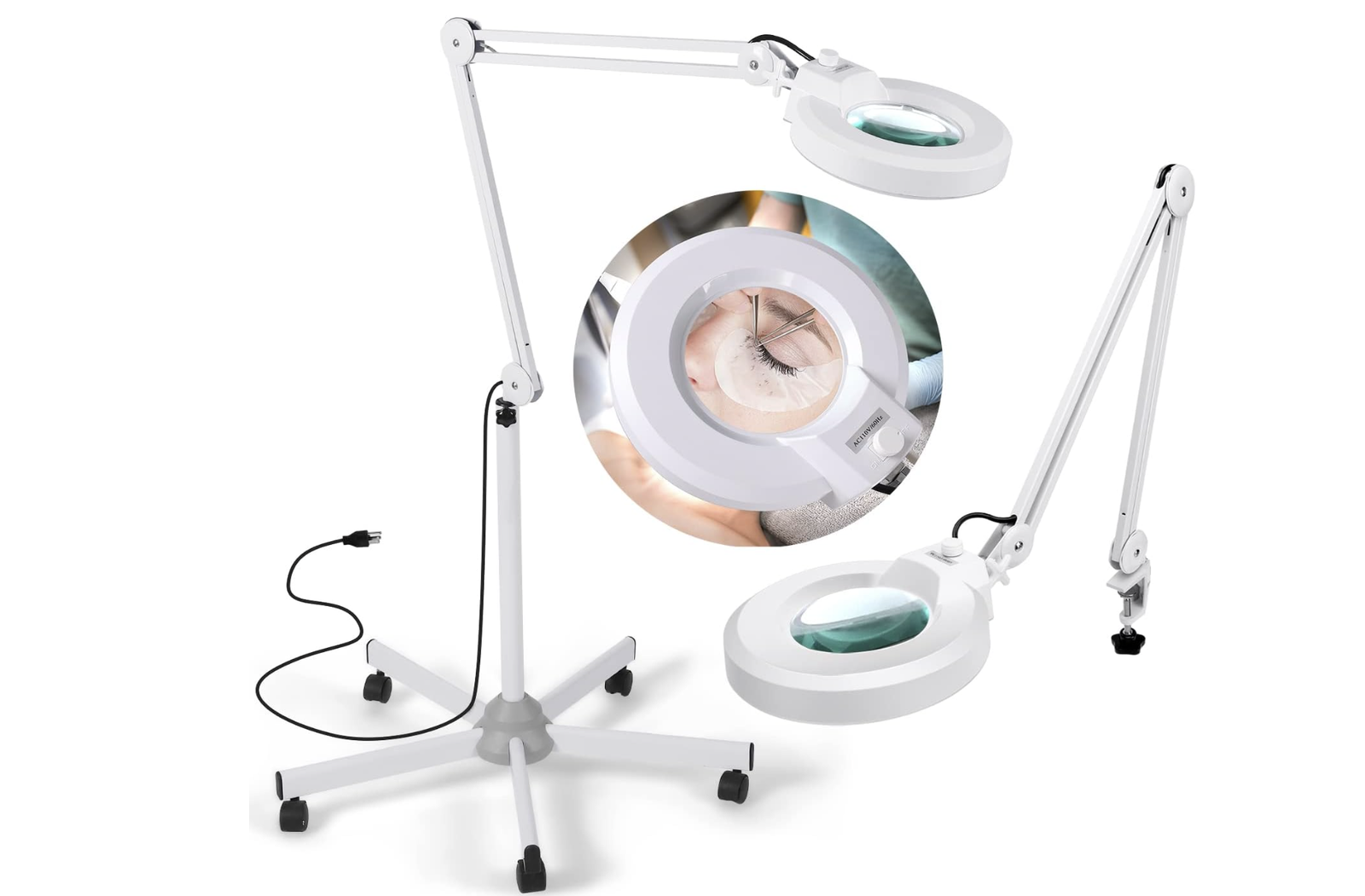 New in Box 8X Magnifying Glass with Light and Stand, Floor Lamp with 5-Wheel Rolling Base for Facials Lash Estheticians,