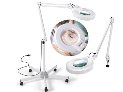 New in Box 8X Magnifying Glass with Light and Stand, Floor Lamp with 5-Wheel Rolling Base for Facials Lash Estheticians,