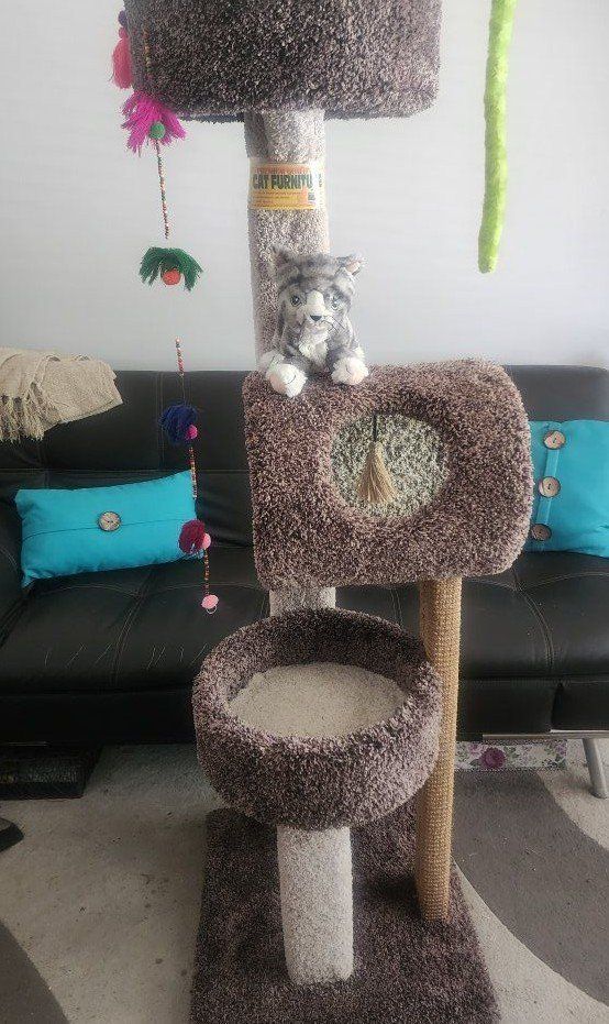 3-Tier Cat Tree Scratcher & Condo - Brown/Beige