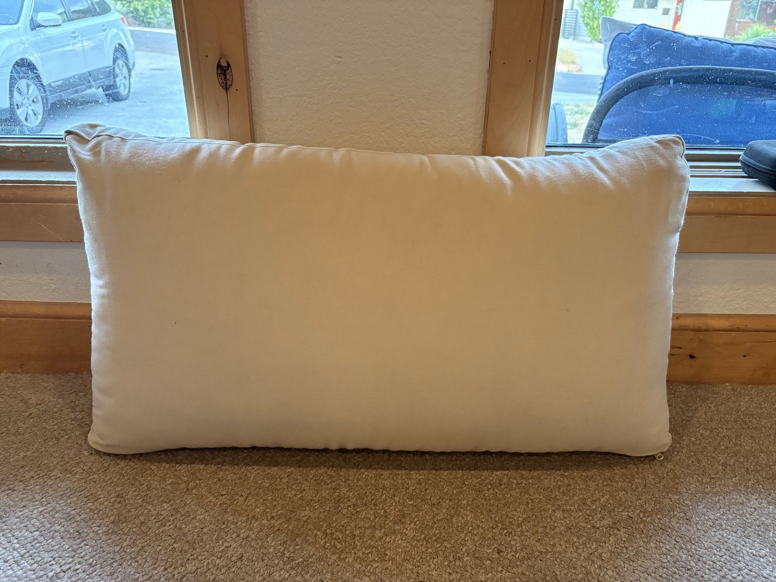 3 World Market. Off-white rectangular pillow cushion featuring a zippered cover. Indoor or outdoor $15 each. 