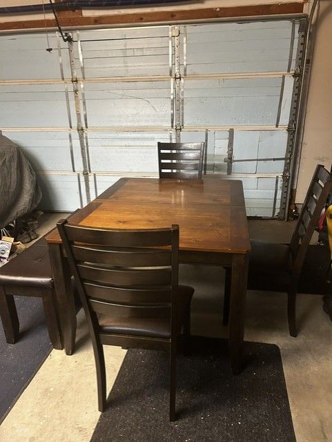 Dining Table Set with three chairs and bench