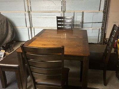 Dining Table Set with three chairs and bench
