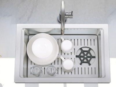 Bar sink, Single Bowl undermount kitchen sink, Stainless steel drop in sink with drain board, Glass rinser in the bottom,