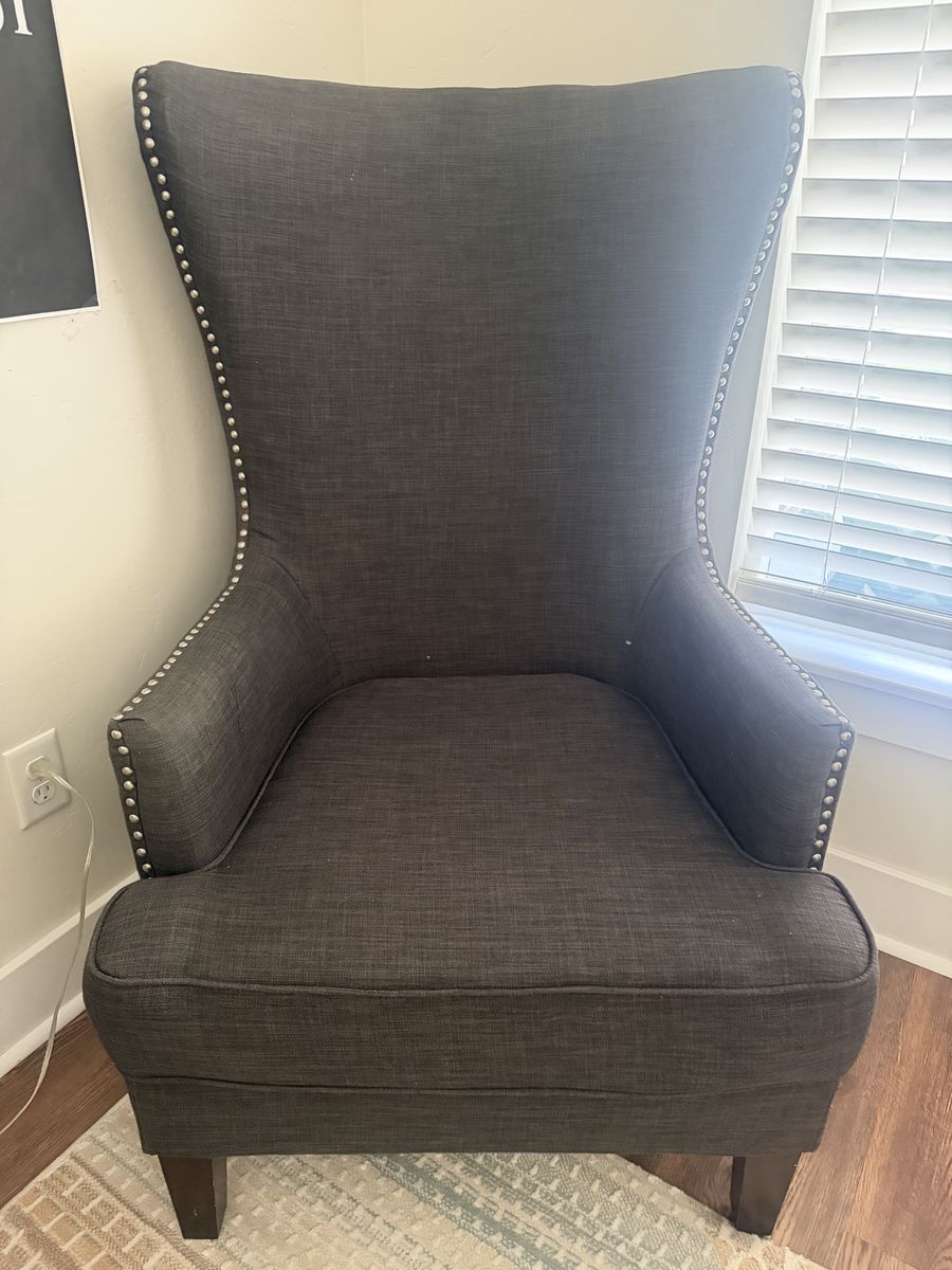 Dark Gray Wingback Accent Chair with Nailhead Trim