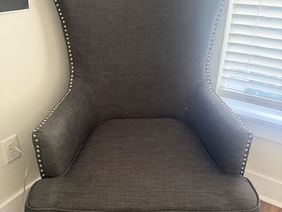Dark Gray Wingback Accent Chair with Nailhead Trim