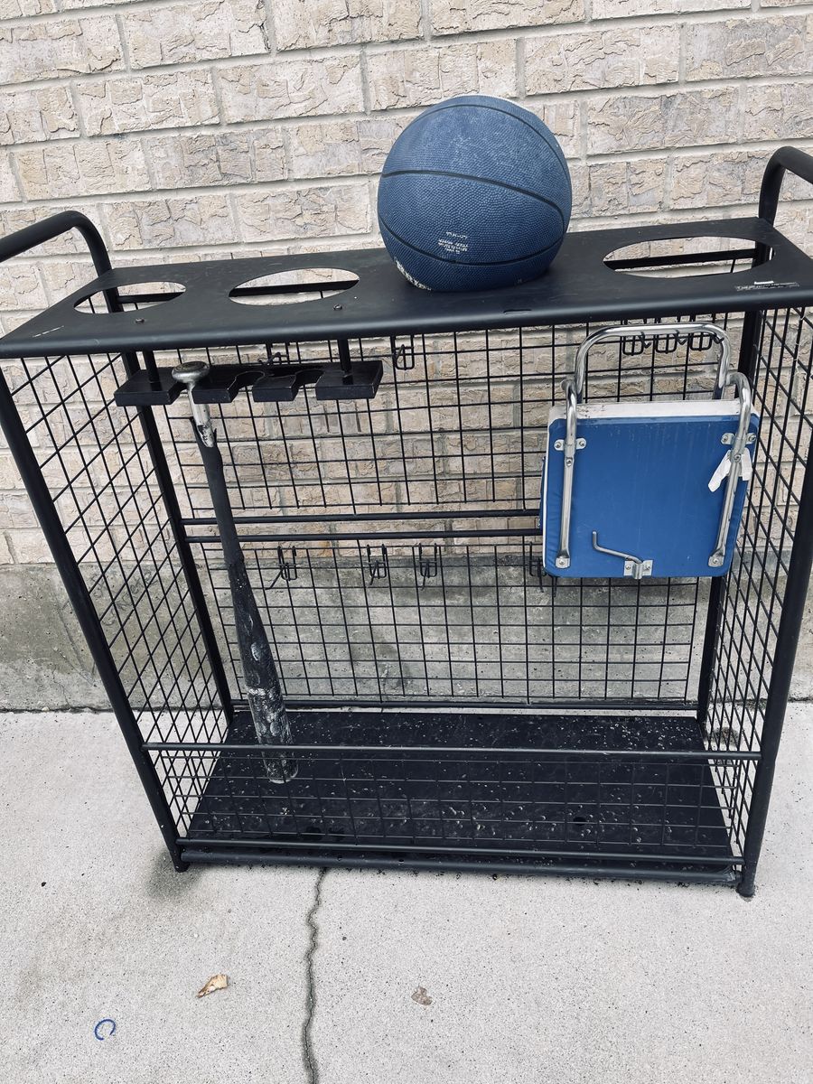 Black Metal Sports Equipment Storage Rack Organizer with Ball Holders