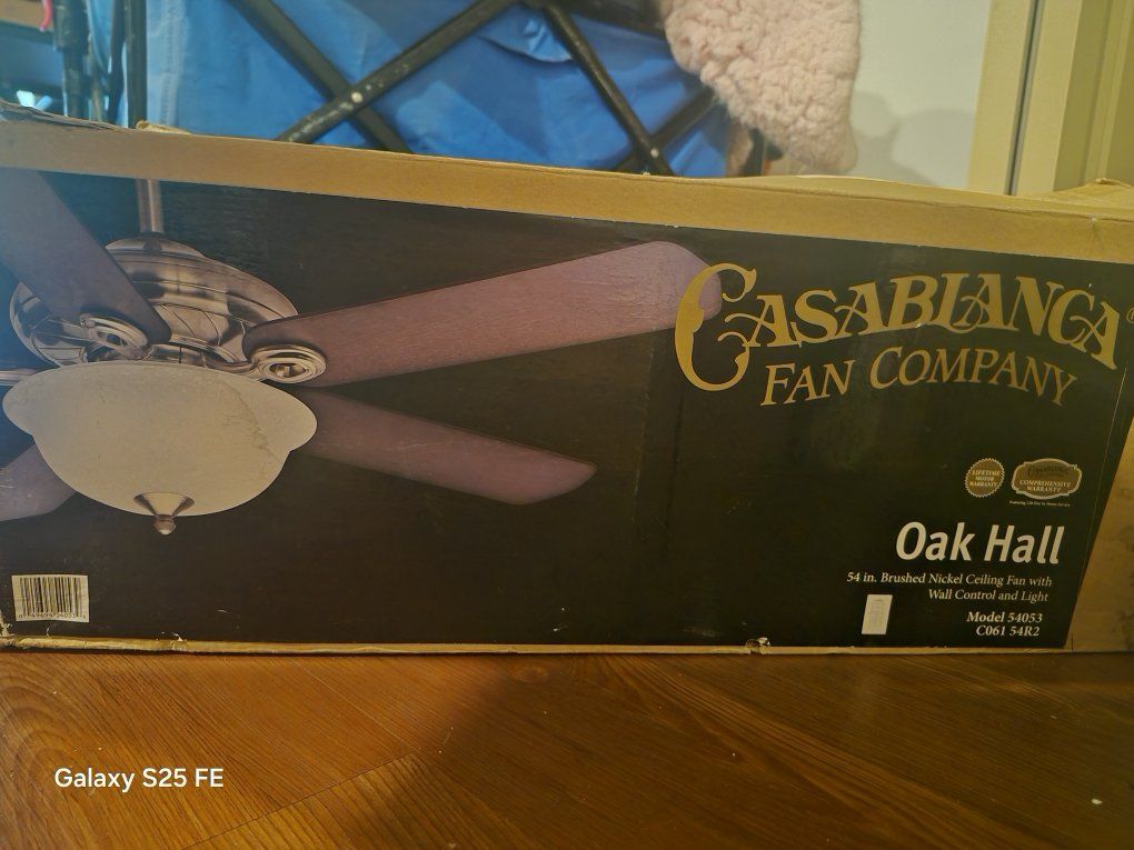 Casablanca Fan Company Oak Hall 54in. Brushed Nickel Ceiling Fan with Light & Wall Control