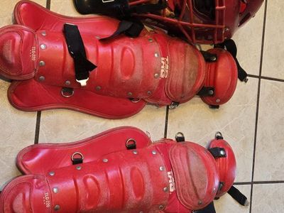 Easton Baseball Catcher's Mask & Shin Guards Set - Red, Adult Size