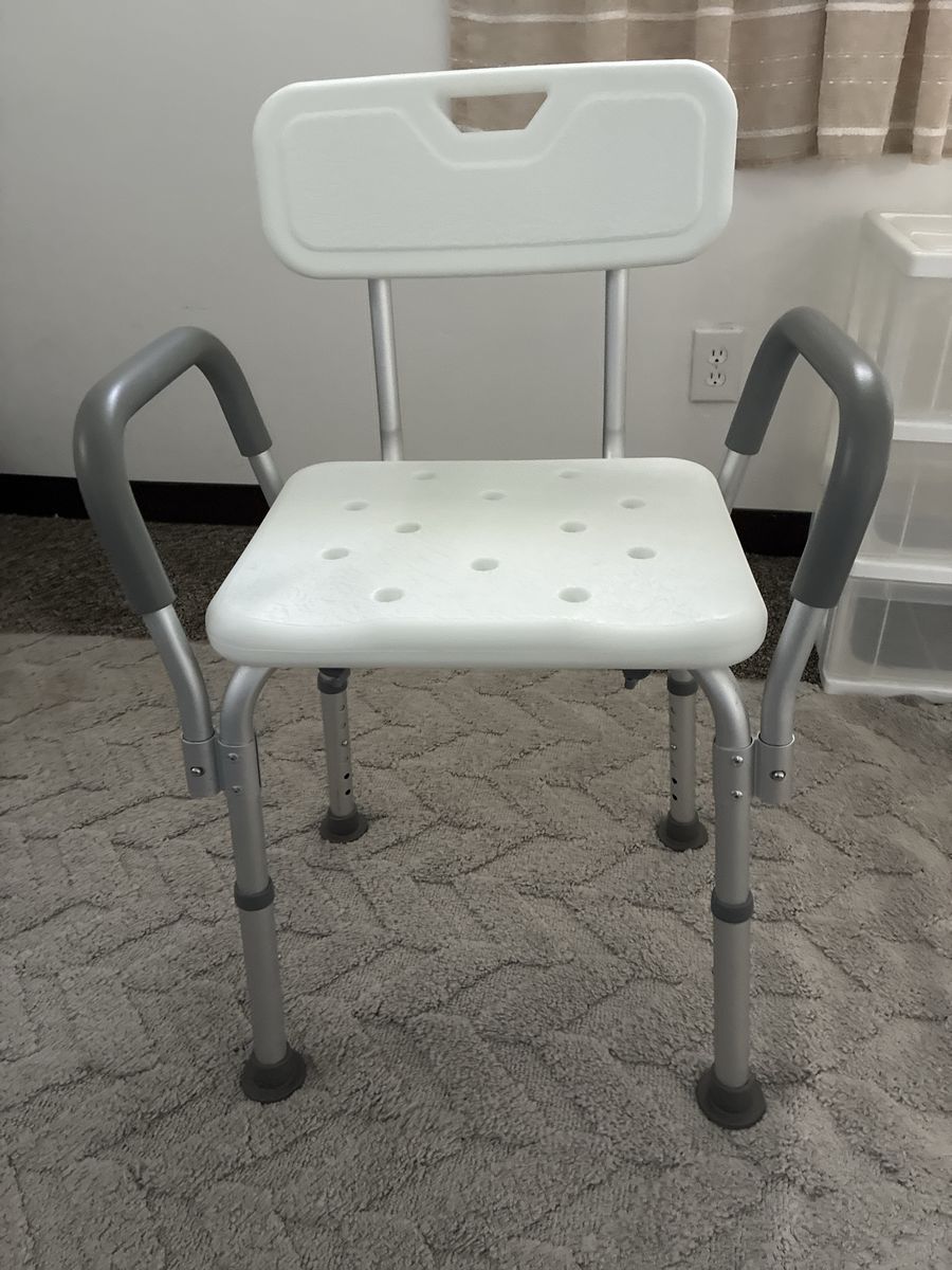 Adjustable Shower Chair with Backrest and Padded Armrests