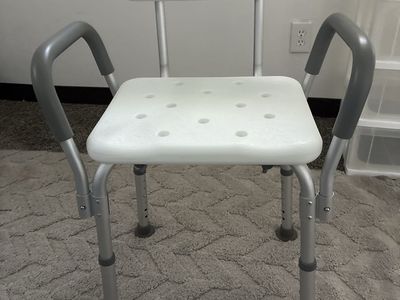 Adjustable Shower Chair with Backrest and Padded Armrests