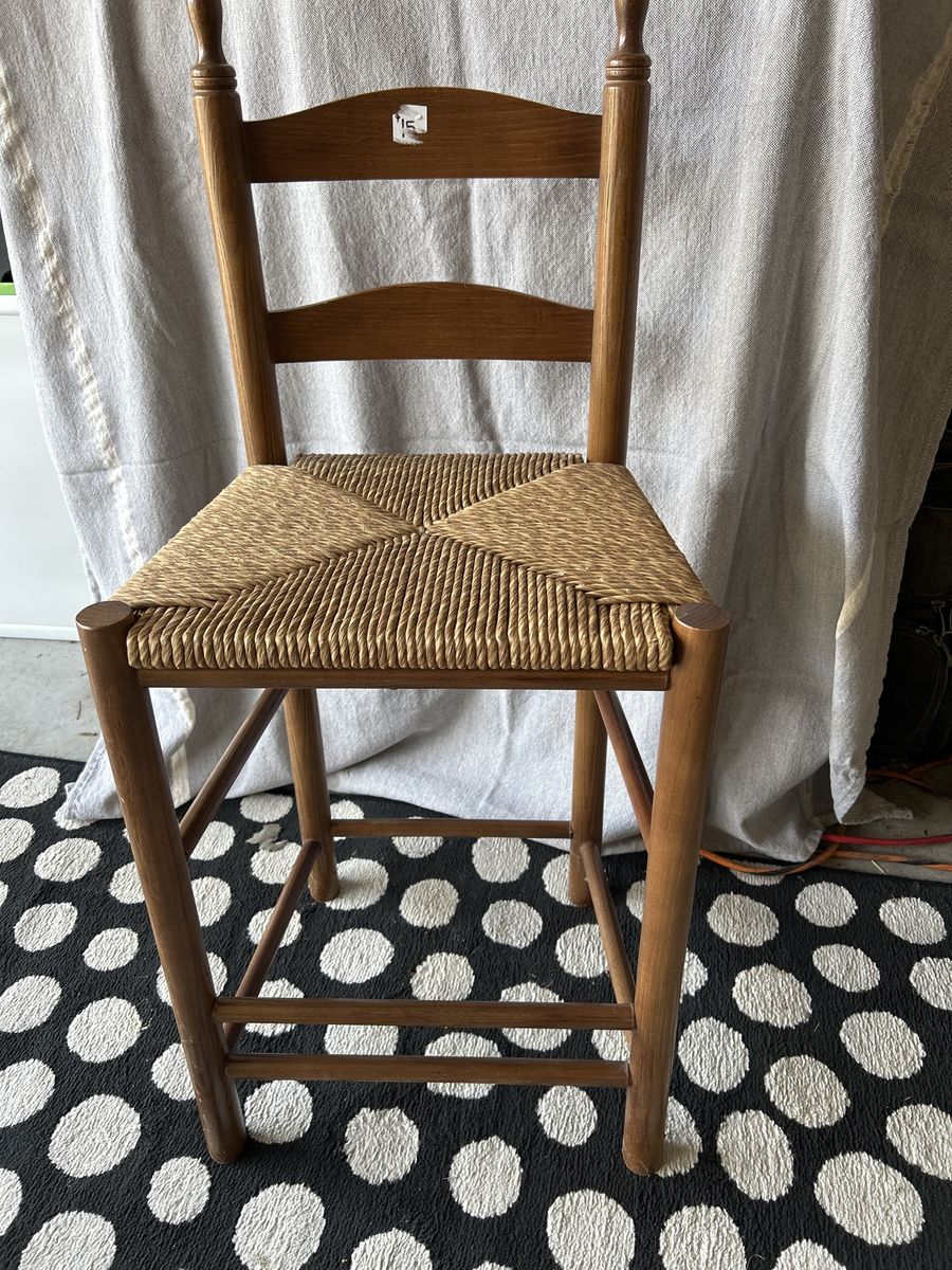 Wooden Ladder Back Bar Stool with Woven Seat - Natural Wood Finish