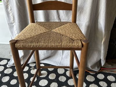 Wooden Ladder Back Bar Stool with Woven Seat - Natural Wood Finish