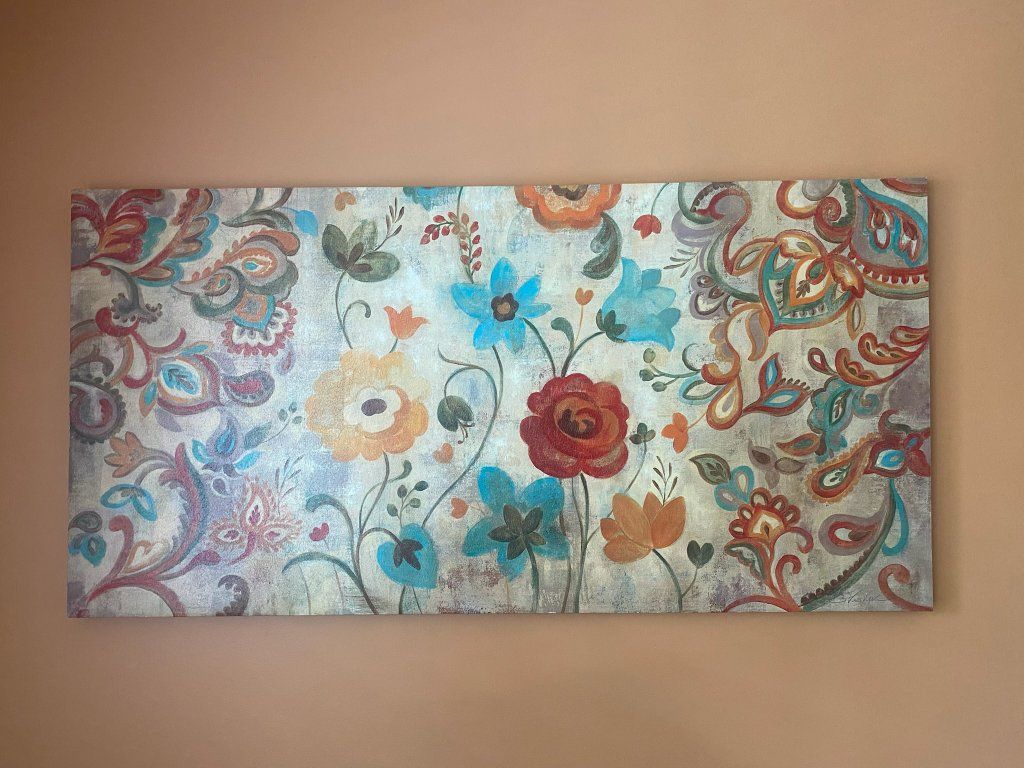Floral Canvas Wall Art - Ornate Botanical Design Multi-Color Modern Decor (Excellent Condition)