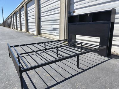 Like New Queen Size Bed Frame with Storage Headboard, USB Power Station and LED Lights