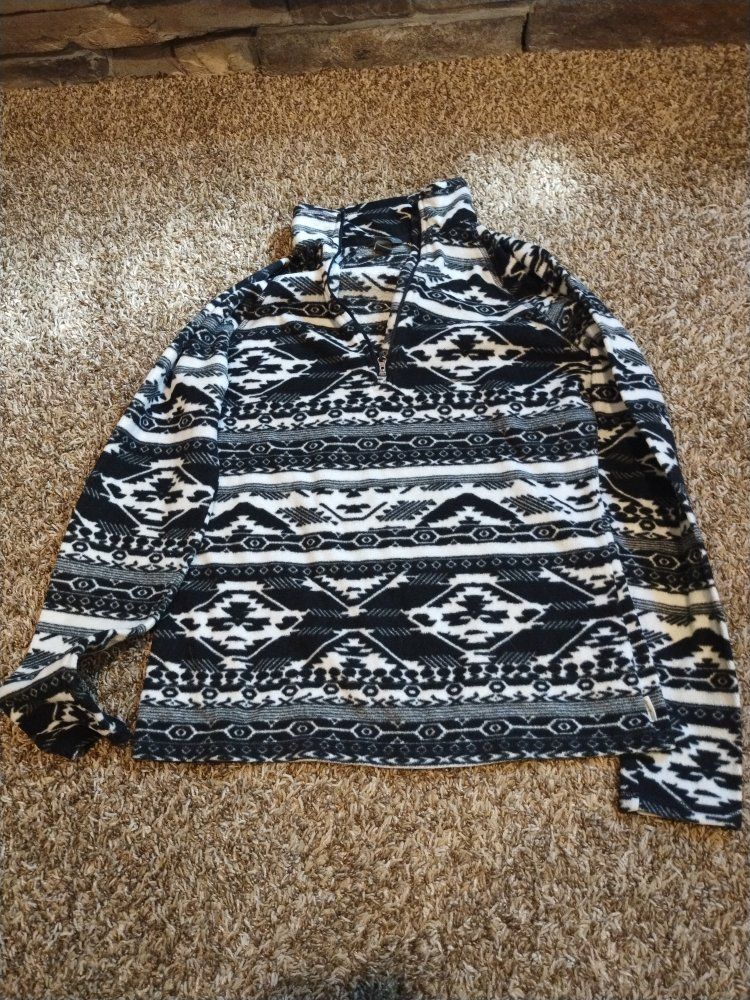 Eddie Bauer Women's S Black White Aztec Print 1/4 Zip Fleece Pullover