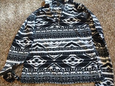 Eddie Bauer Women's S Black White Aztec Print 1/4 Zip Fleece Pullover