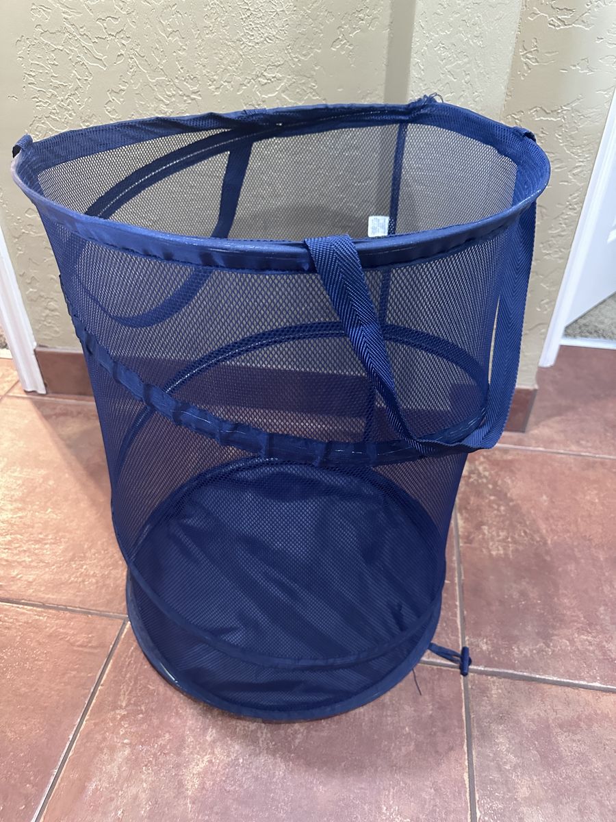 Collapsible Mesh Pop-Up Laundry Hamper Basket, Dark Blue, Portable Storage