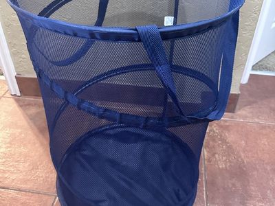 Collapsible Mesh Pop-Up Laundry Hamper Basket, Dark Blue, Portable Storage